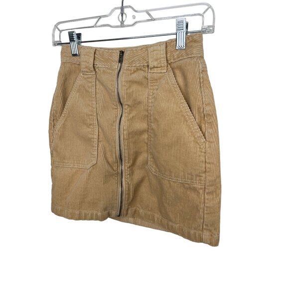 Hollister XS Camel Corduroy High Rise Mini Skirt Zip Front Pockets - Picture 4 of 12